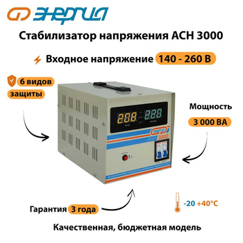 Однофазный стабилизатор напряжения Энергия АСН 3000 - Стабилизаторы напряжения - Однофазные стабилизаторы напряжения 220 Вольт - Энергия АСН - . Магазин оборудования для автономного и резервного электропитания Ekosolar.ru в Домодедово