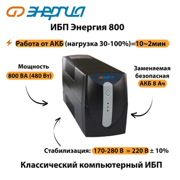 Энергия ИБП 800 - ИБП и АКБ - ИБП для компьютера - . Магазин оборудования для автономного и резервного электропитания Ekosolar.ru в Домодедово